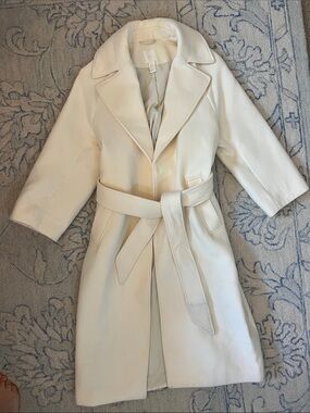 Women's H&M Cream Belted Faux Wool Coat -